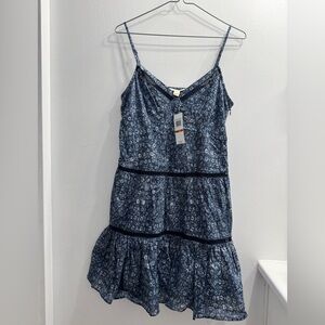 Michael Kors Midnight Blue Printed Tiered Spaghetti Strap Dress